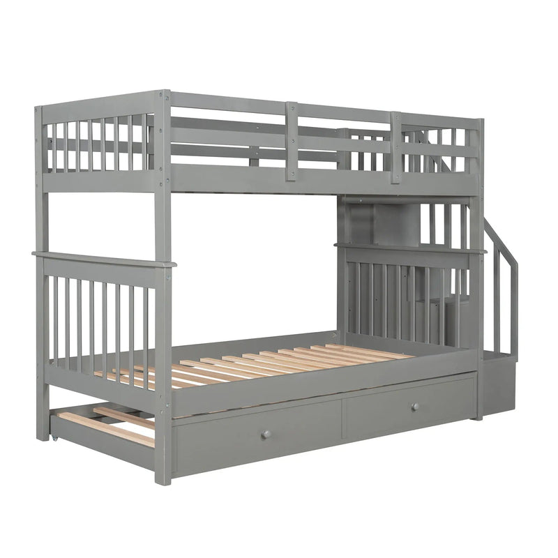 Stairway Bunk Bed With Storage And Guard Rail For Bedroom by HouseOfZazla