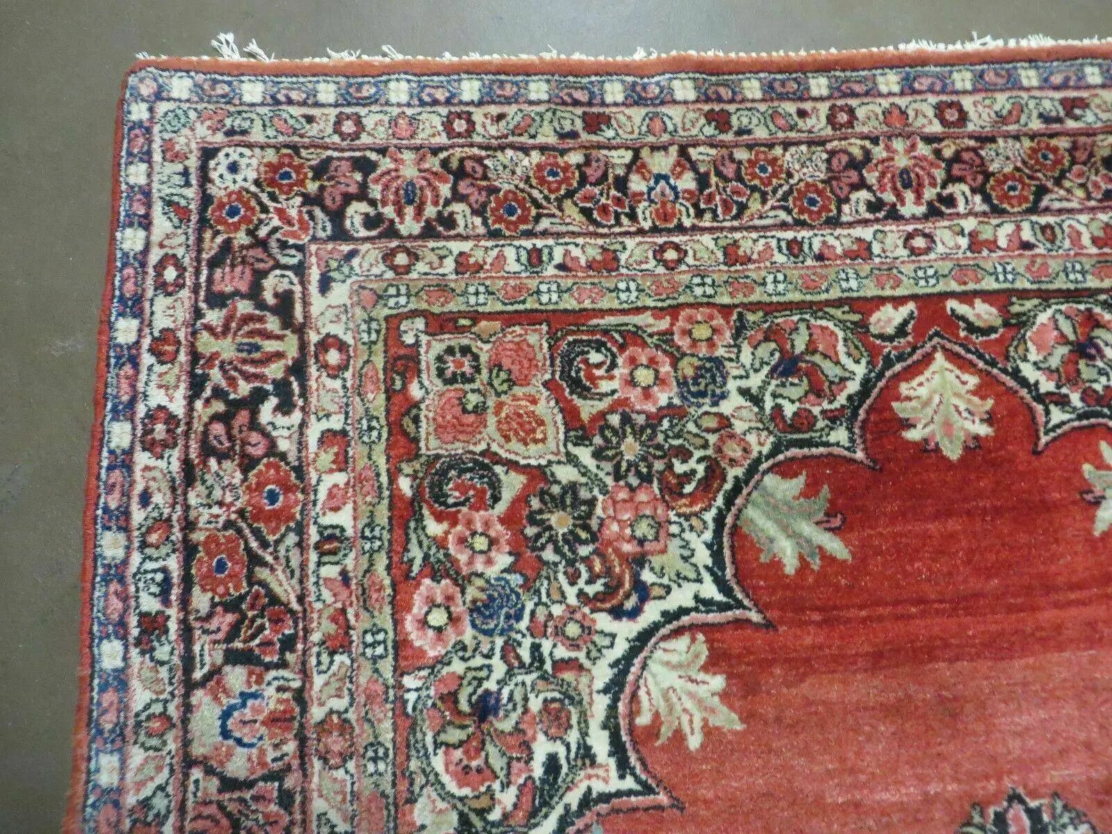 Antique Persian Sarouk Rug 5x8, Red, Semi Open Field, Hand Knotted, Wool by Jewel Rugs