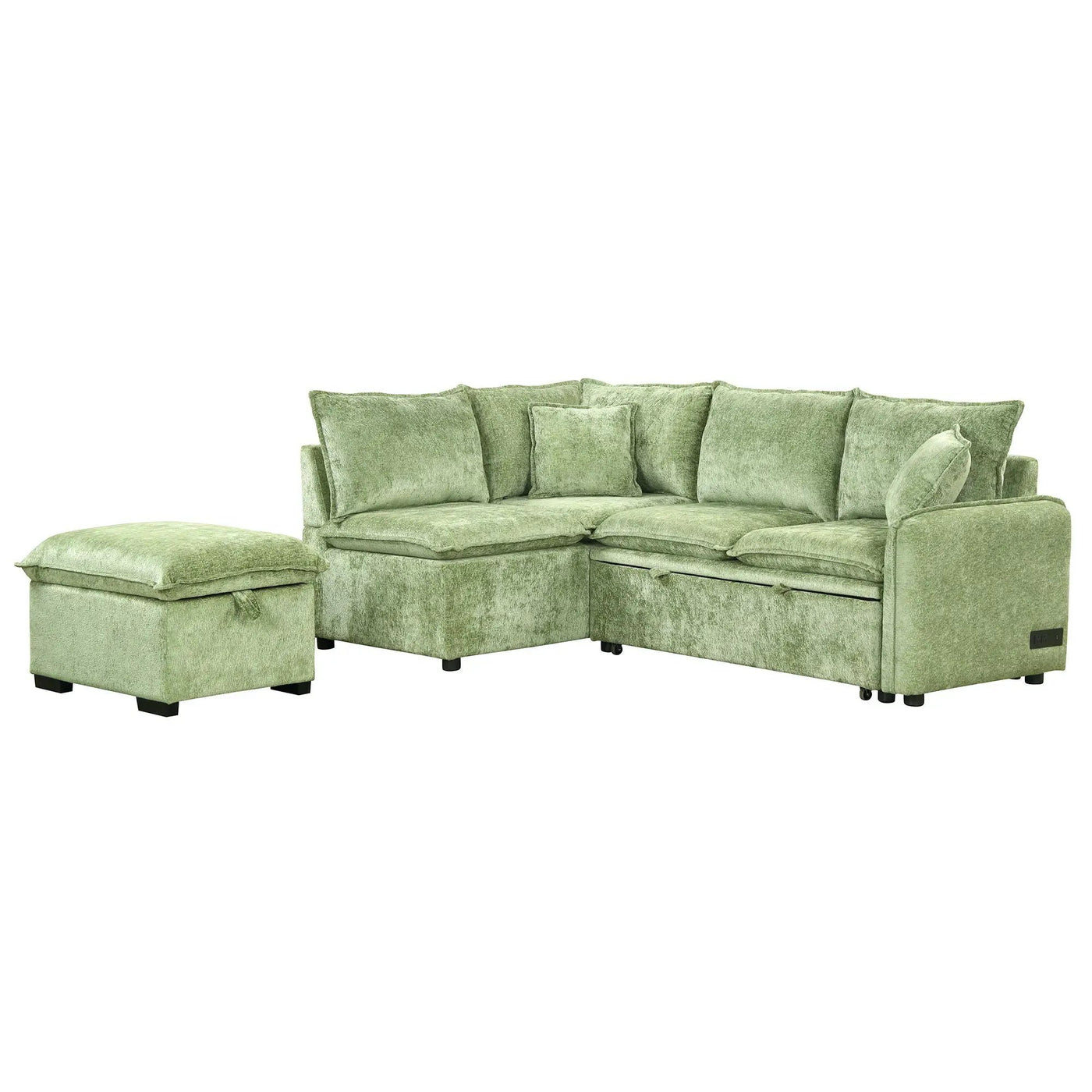 Convertible Sofa Bed Sectional Sofa Sleeper L-Shaped Sofa With A Storage Ottoman, Two Pillows, Two Power Sockets And Two USB Ports For Living Room by HouseOfZazla