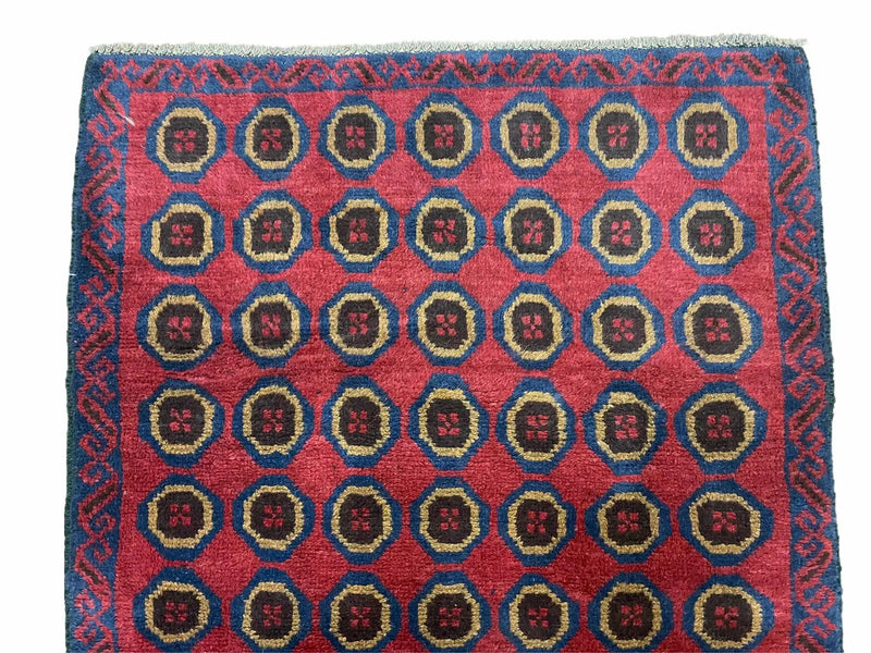 3'X 4'8" Vintage Handmade Tribal Wool Rug Balouchi Rug Afghan Rug Red Beige Blue by Jewel Rugs