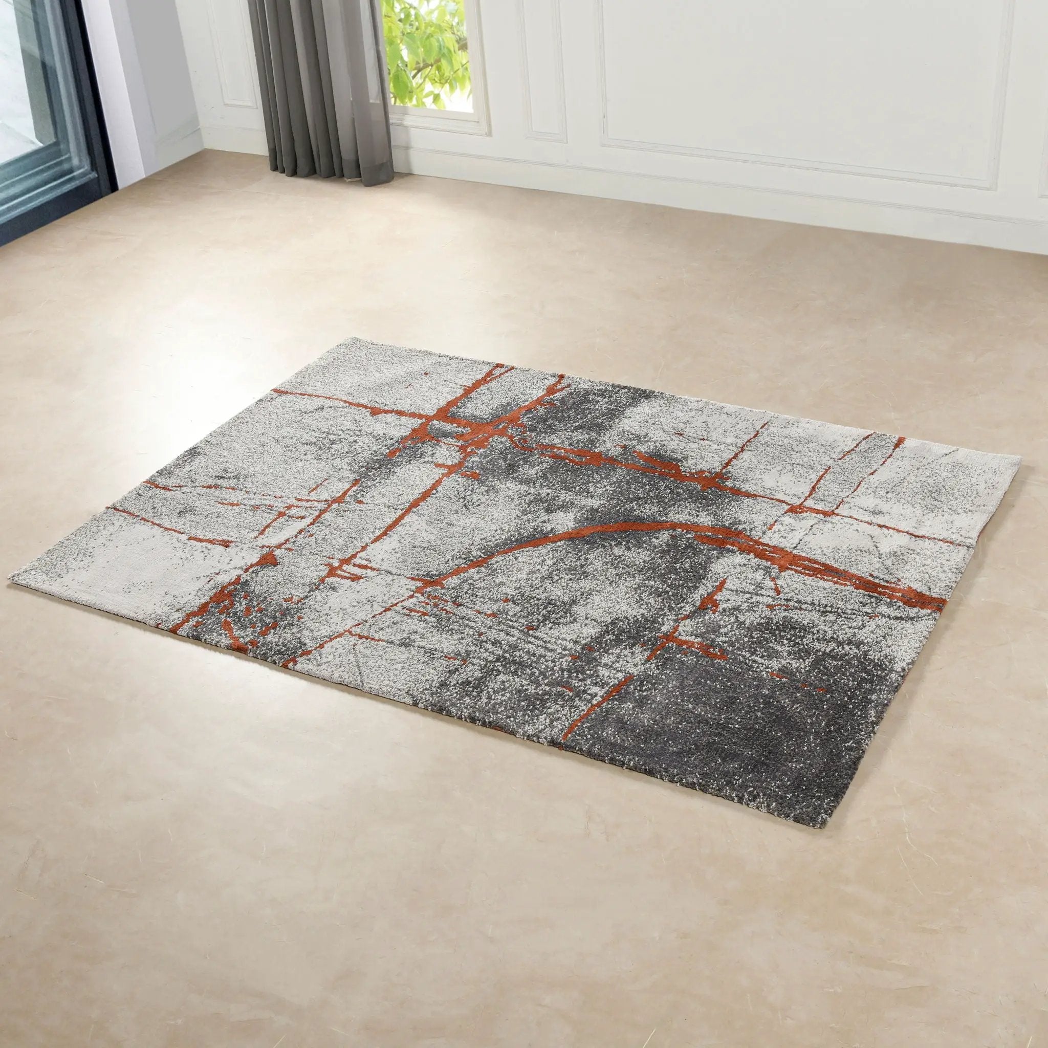 Quarry - 5' X 6.5' Abstract Area Rug - Gray / Orange by Unique Piece Furniture