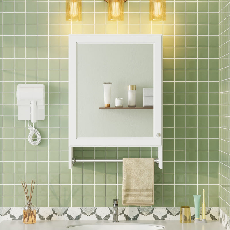 3 In 1 Wall Mounted Bathroom Mirror Cabinet With Adjustable Shelf, Soft Close Door, Mirror & Towel Bar - White by Unique Piece Furniture