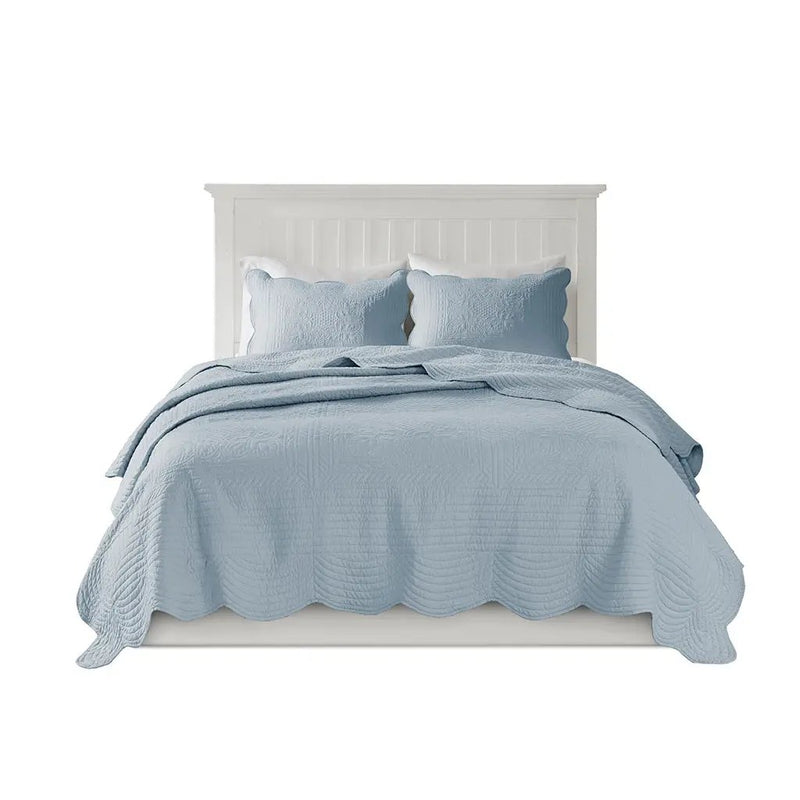 3 Piece Reversible Scalloped Edge Quilt Set - Blue King/Cal King by HouseOfZazla