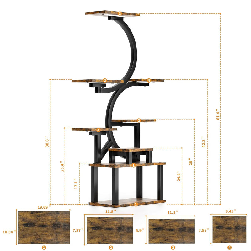 8 Tier Indoor Plant Stand With 5 Grow Lights For Living Room - Rustic Brown by HouseOfZazla