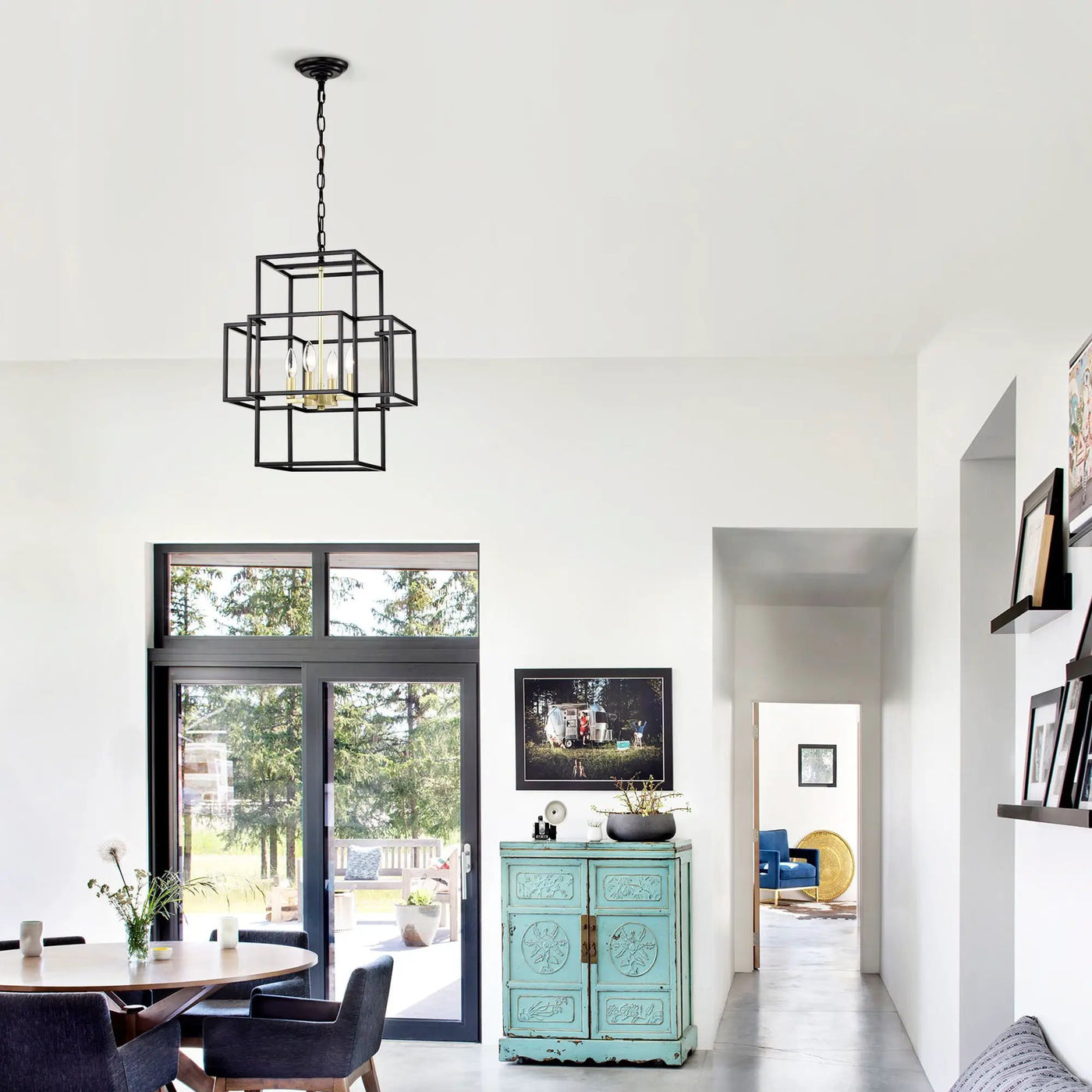 4 Light Metal Lantern Tiered Pendant Hanging Light Fixtures, Industrial Farmhouse Adjustable Height Chandeliers For Dining Room Hallway Foyer Entryway (E12 Bulbs Not Included) by Unique Piece Furniture