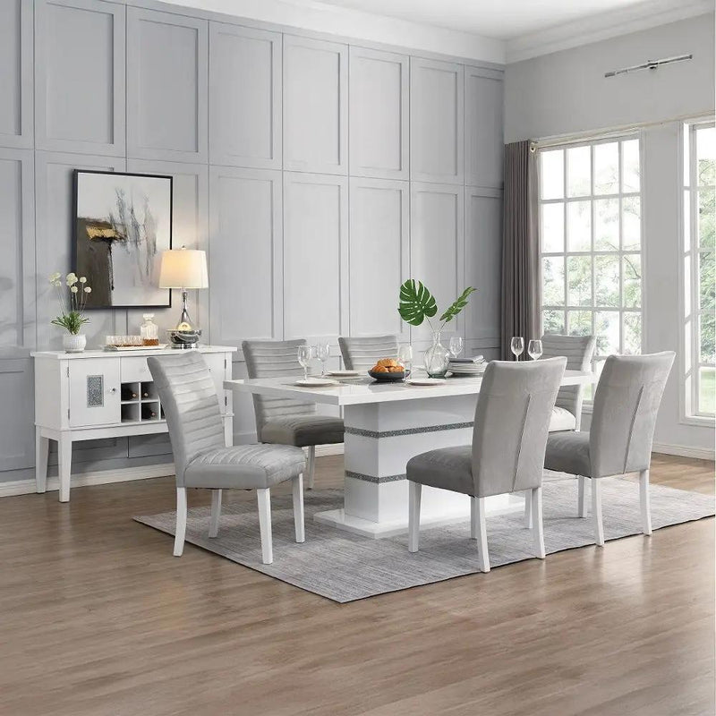 Elizaveta - Server - Faux Crystal Diamonds & White High Gloss by Unique Piece Furniture