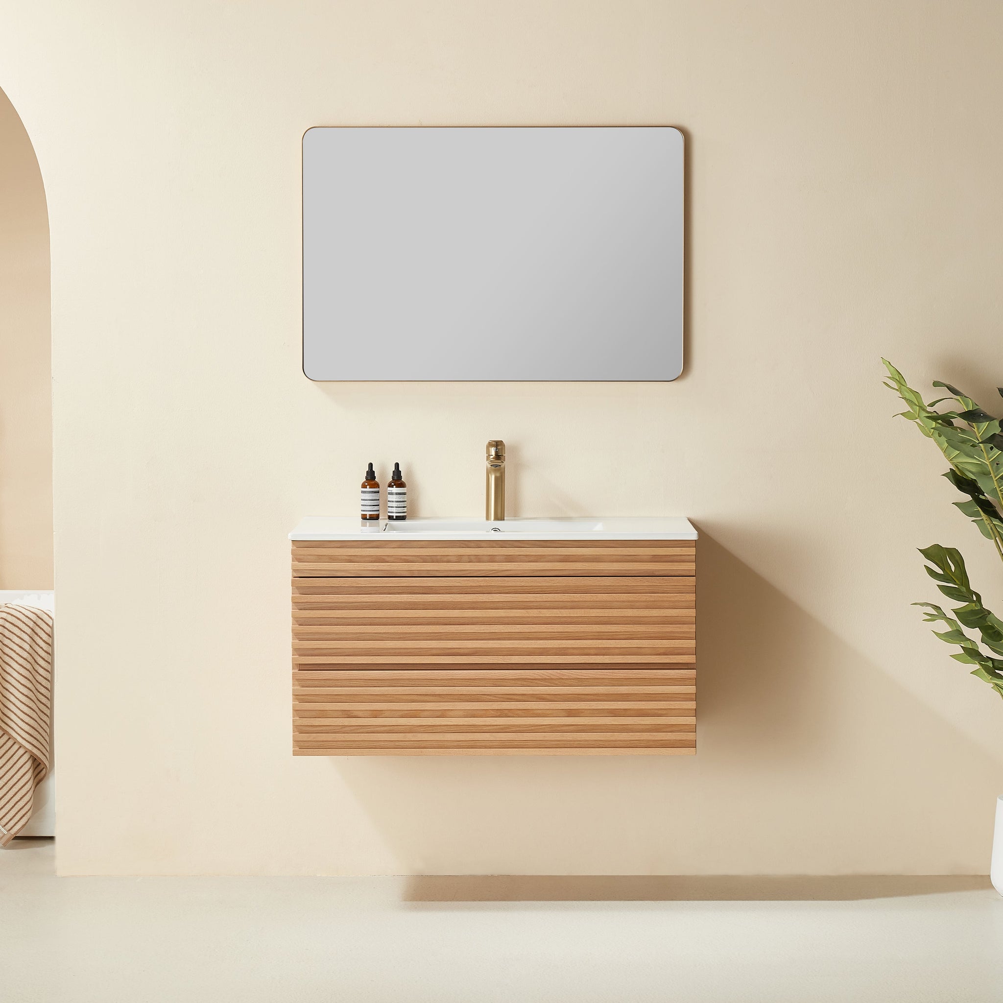 Pre-Assembled 36" Wall Mounted Floating Single Vanity Cabinet with Ceramic Top by HouseOfZazla