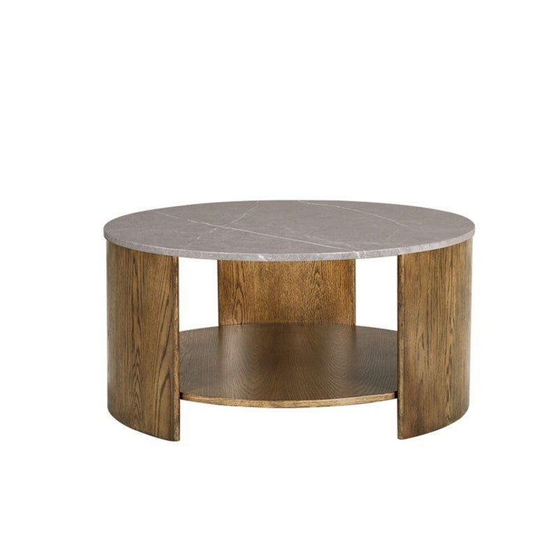 Keegan - Round Coffee Table With Shelf - Oak by HouseOfZazla