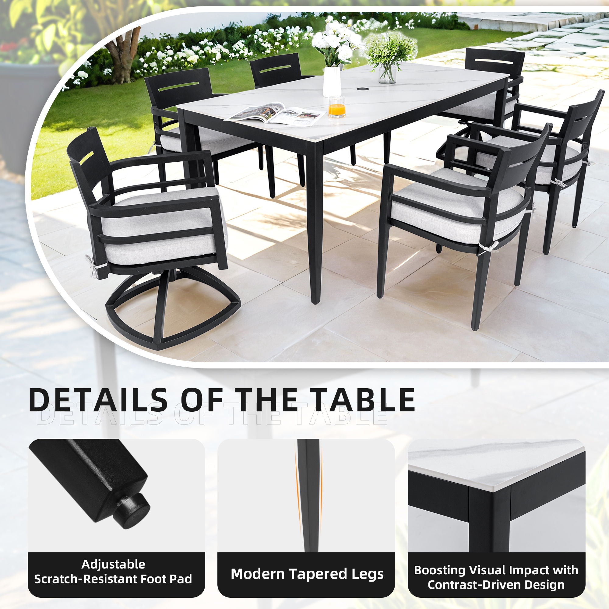 Outdoor Modern Patio Dining Table, Post Tapered Legs, Weatherproof & Rust Free by HouseOfZazla