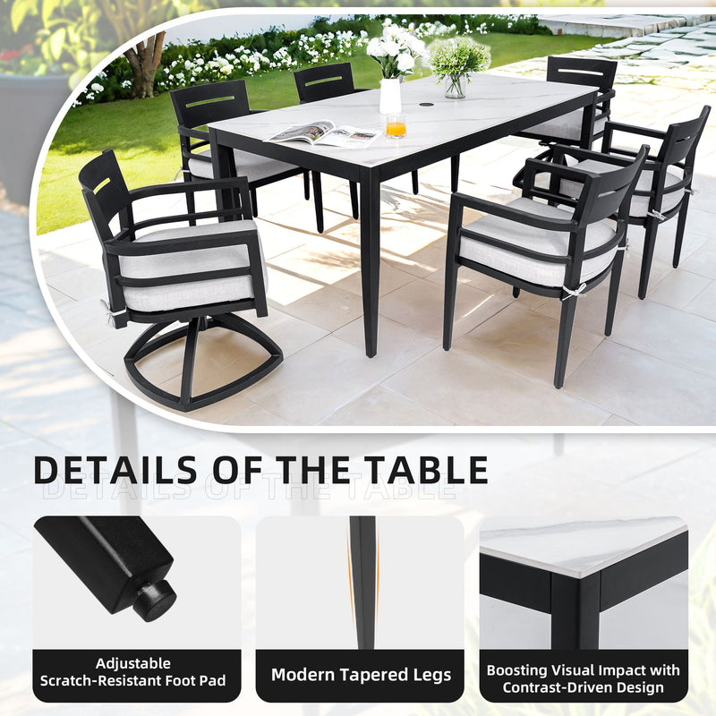Outdoor Modern Patio Dining Table, Post Tapered Legs, Weatherproof & Rust Free by HouseOfZazla