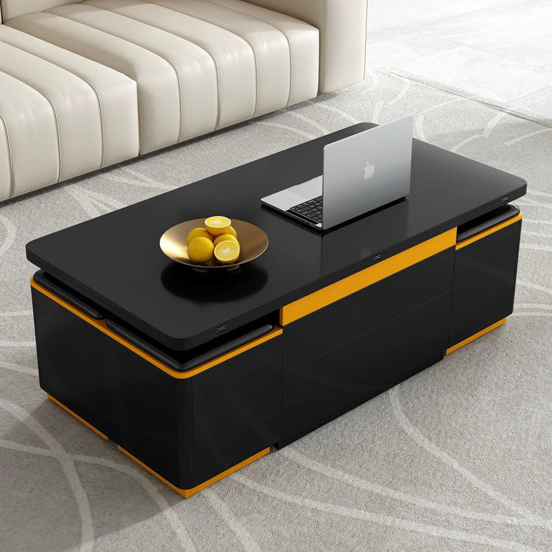 Lift Top Coffee Table With 4 Storage Stools by Unique Piece Furniture