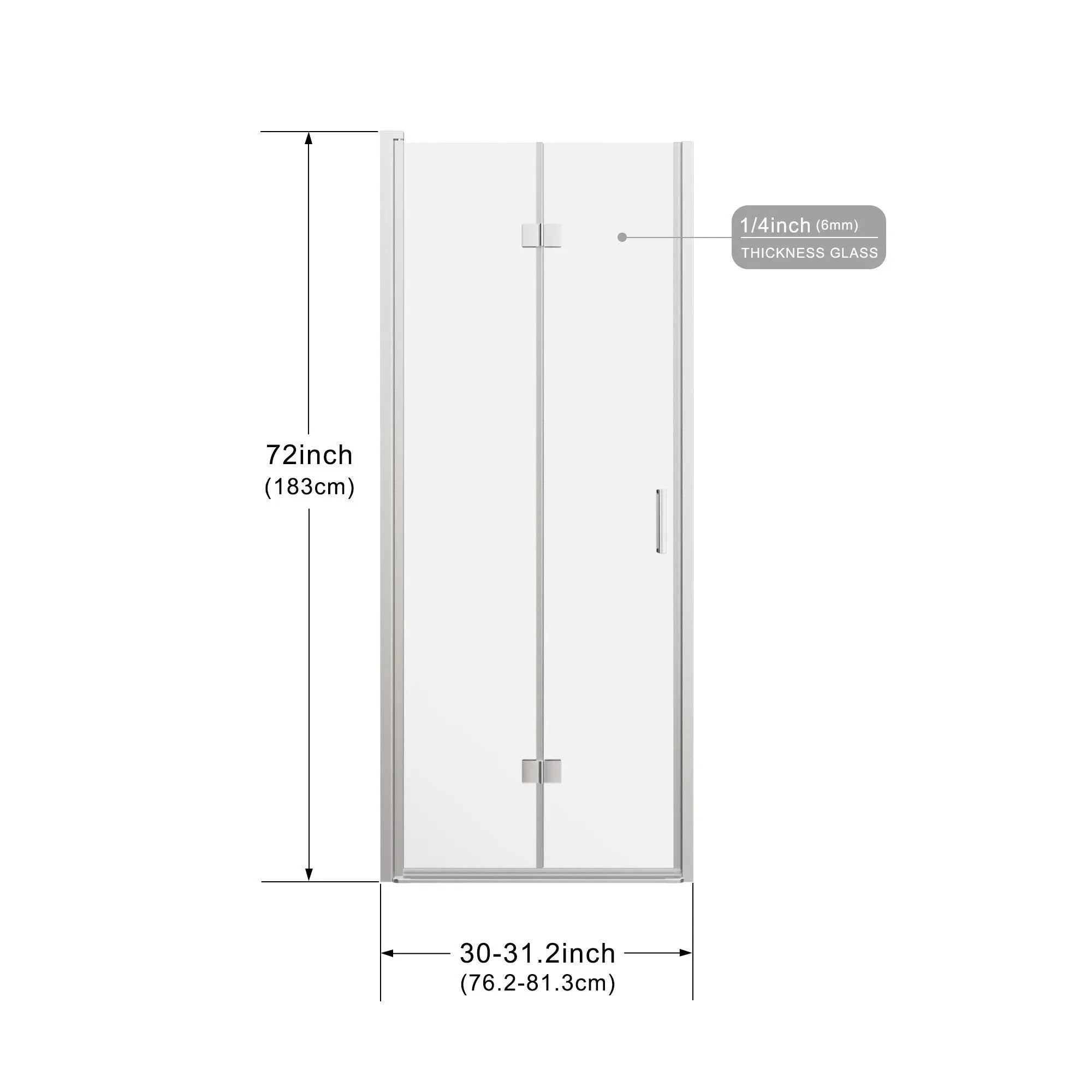 Frameless Bi Fold Shower Doors 30" W X 72" H - Chrome by HouseOfZazla