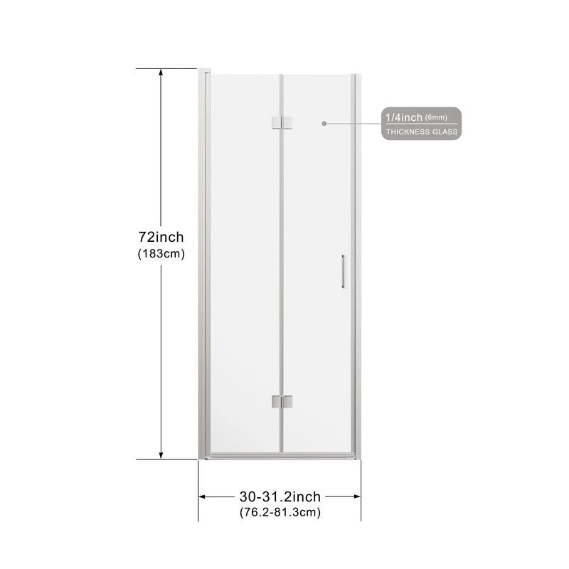 Frameless Bi Fold Shower Doors 30" W X 72" H - Chrome by HouseOfZazla