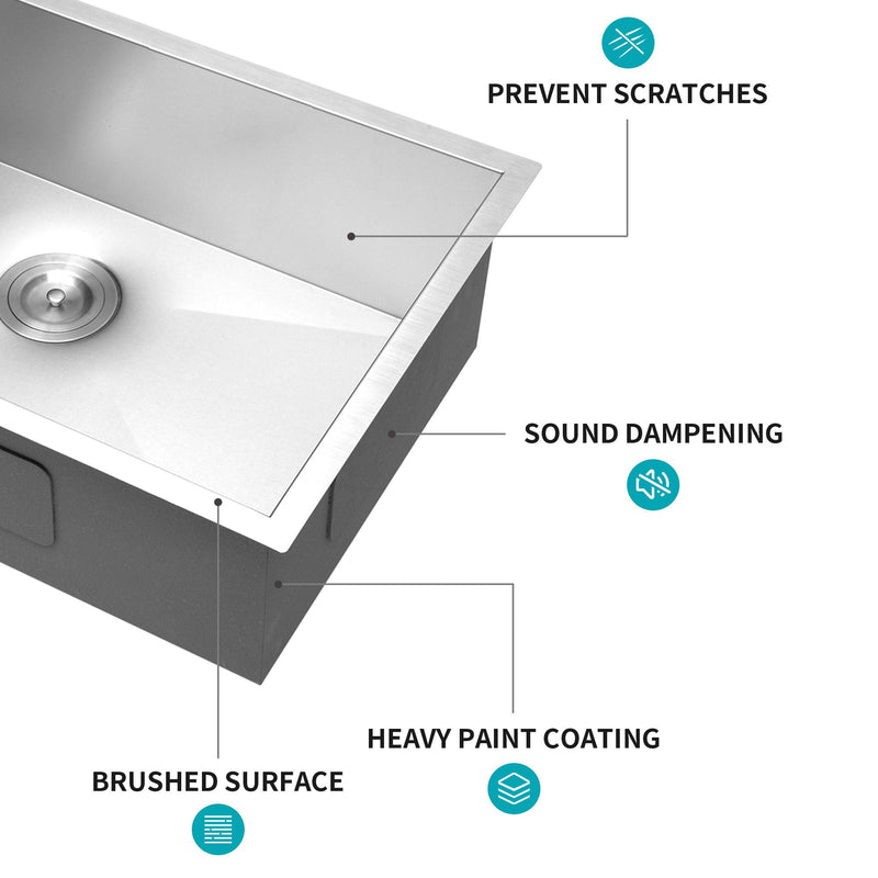 Modern Undermount Stainless Steel Kitchen Sink 16 Gauge, Deep Single Bowl by HouseOfZazla