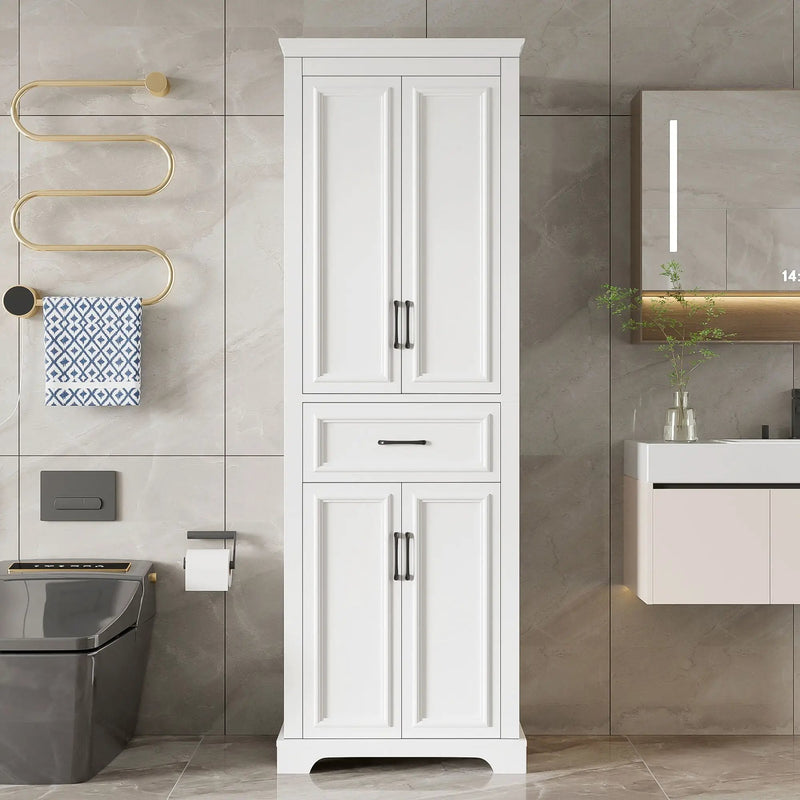 Freestanding Bathroom Vanity, Elegant Design With 4 Doors & 1 Drawer, Adjustable Shelves, Damping Hinges - White by Unique Piece Furniture