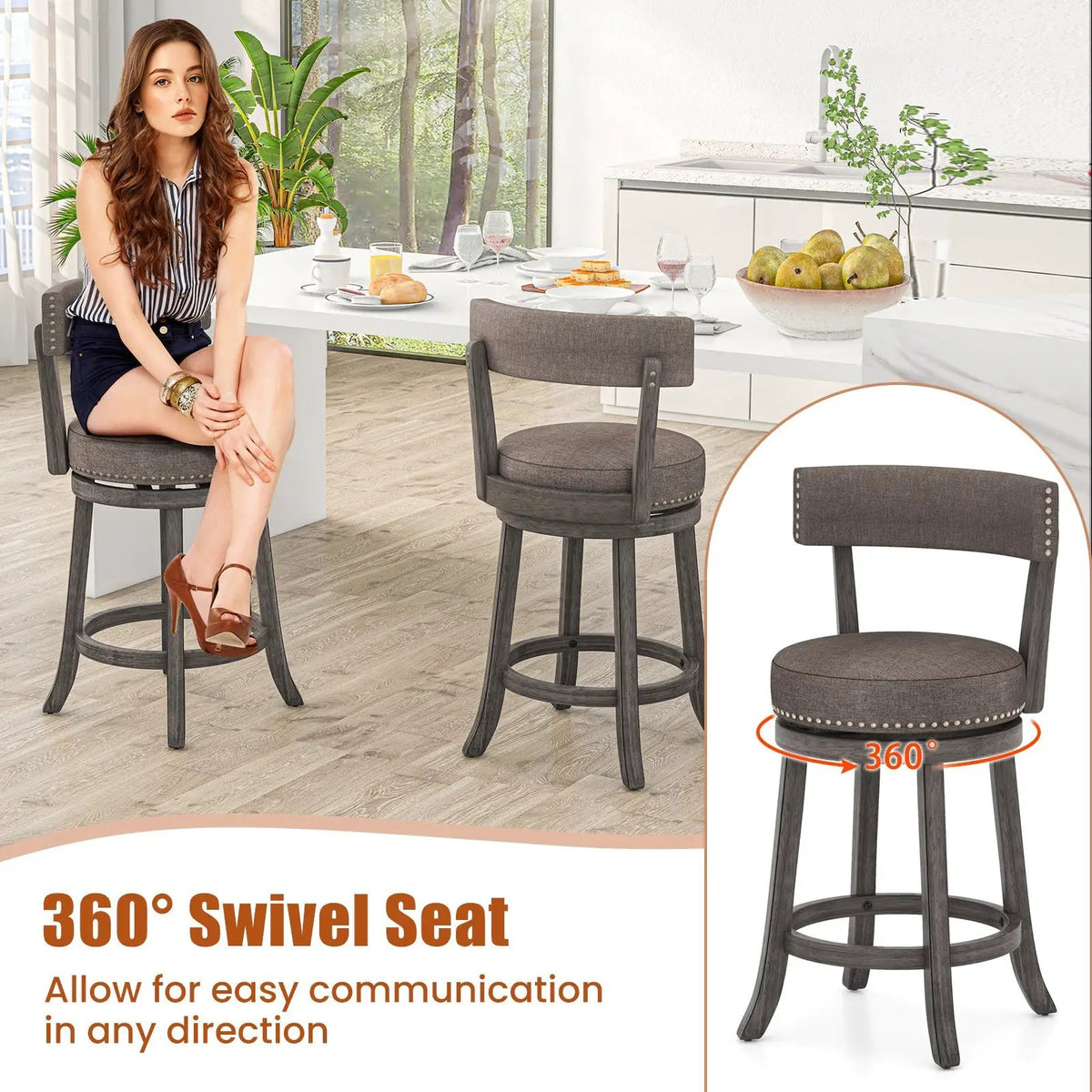 Counter Height Swivel Bar Stools Set of 2 - 24 & 29 Inch, photo 3 of 4