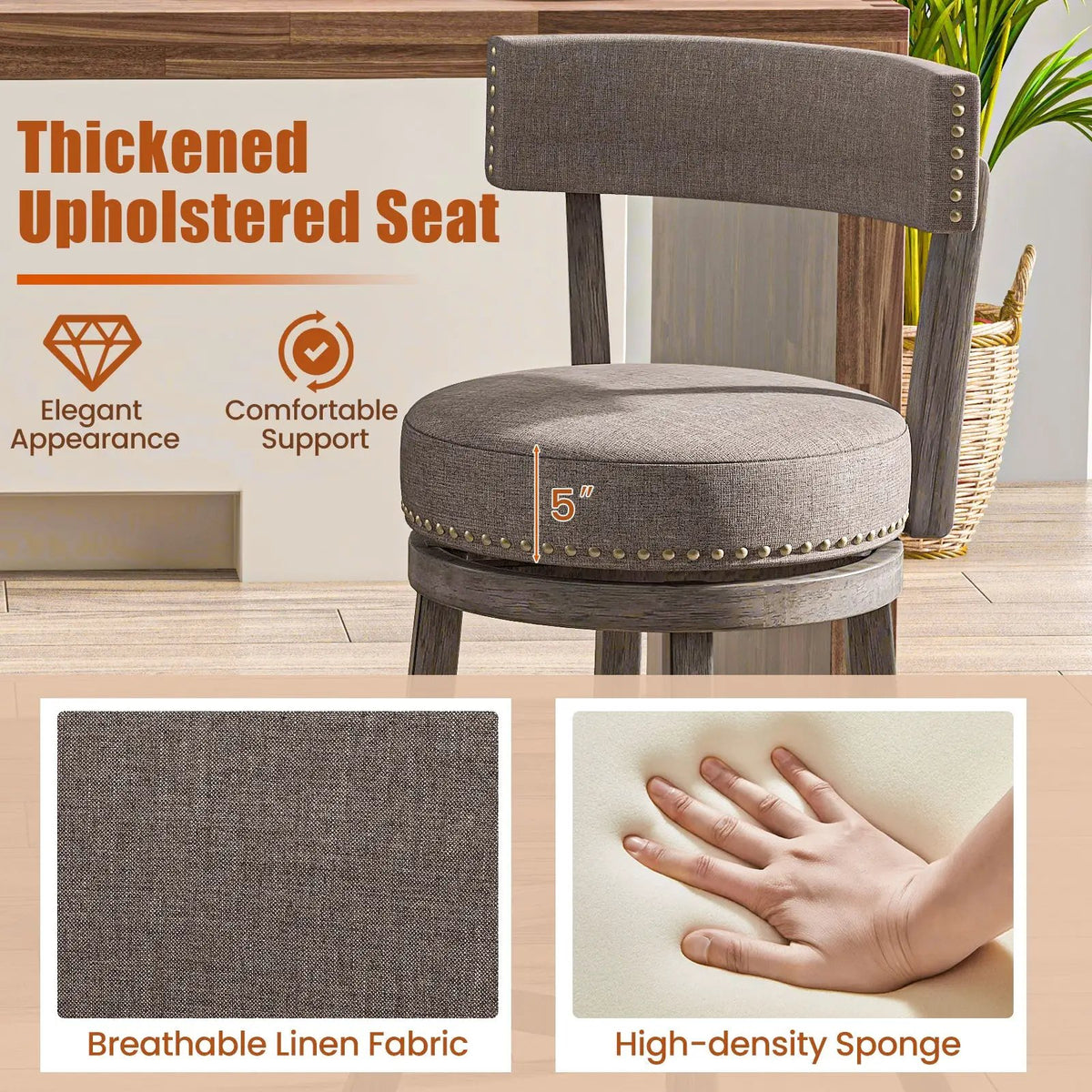 Counter Height Swivel Bar Stools Set of 2 - 24 & 29 Inch, photo 4 of 4