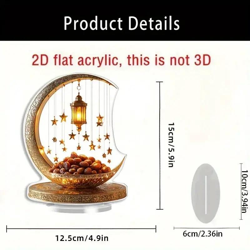 2D Flat - 2D Acrylic Crescent Moon and Star Tabletop Decor – Boho Style, Universal Holiday Collectible Figurine, Detailed Golden Accent Design, Non-Electric, Ideal for Eid al-Fitr Celebration, Kitchen, Home Decor, Fine Craf by House Of Avana