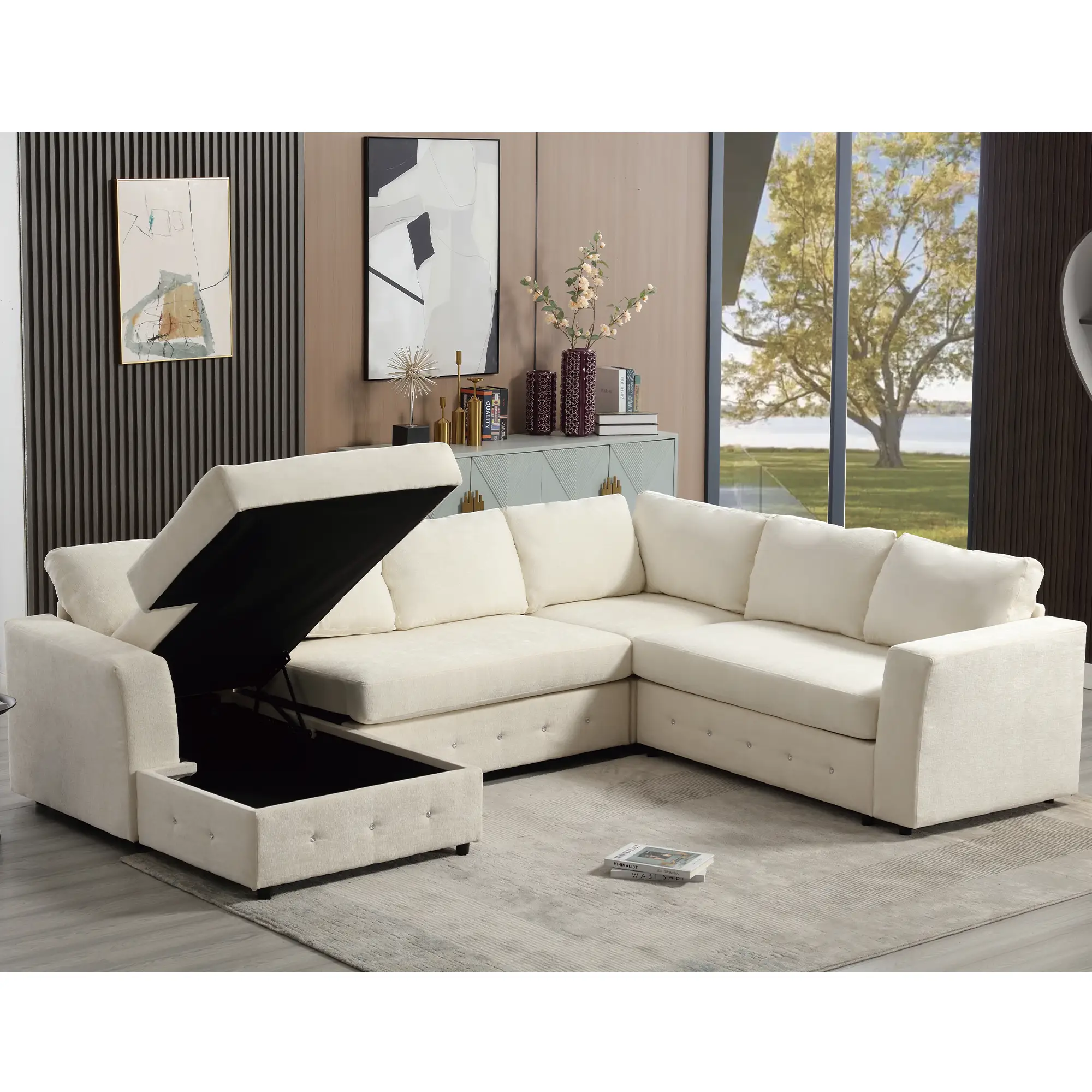 110.75" Sectional Sofa with Chaise Storage by HouseOfZazla