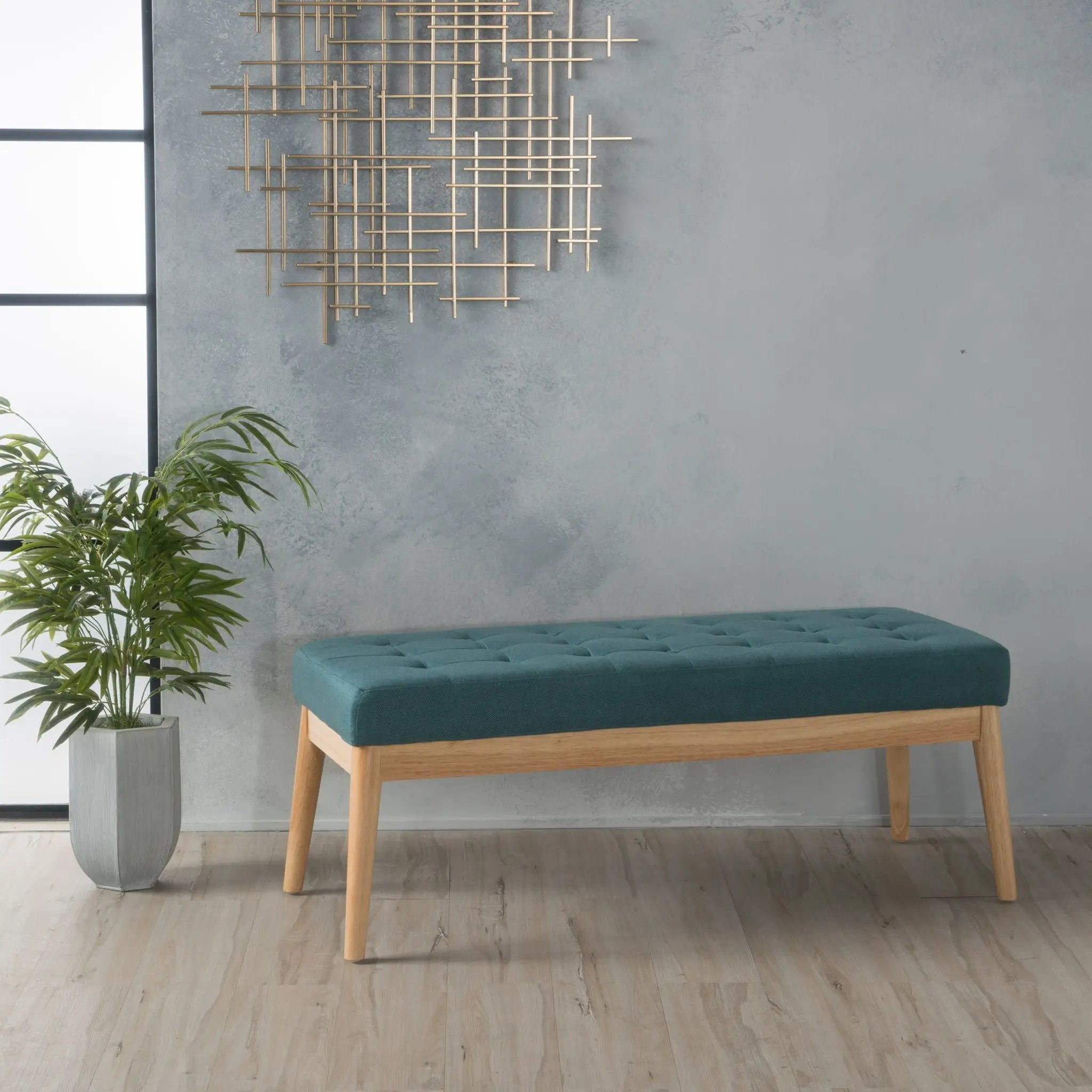 Vibratory Button Tufted Upholstered Ottoman with Splayed Wooden Legs by HouseOfZazla