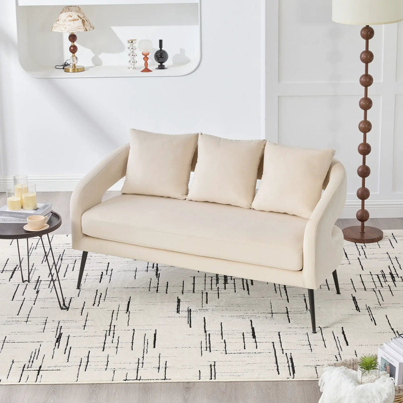 Open Back Loveseat Settee With 3 Pillows