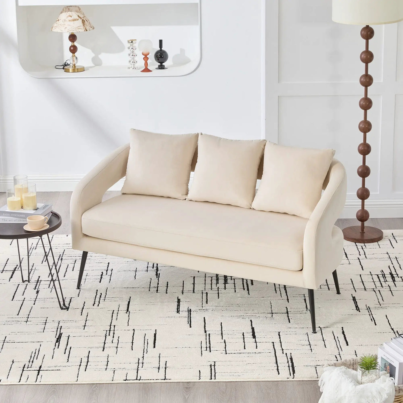Open Back Loveseat Settee With 3 Pillows by Unique Piece Furniture