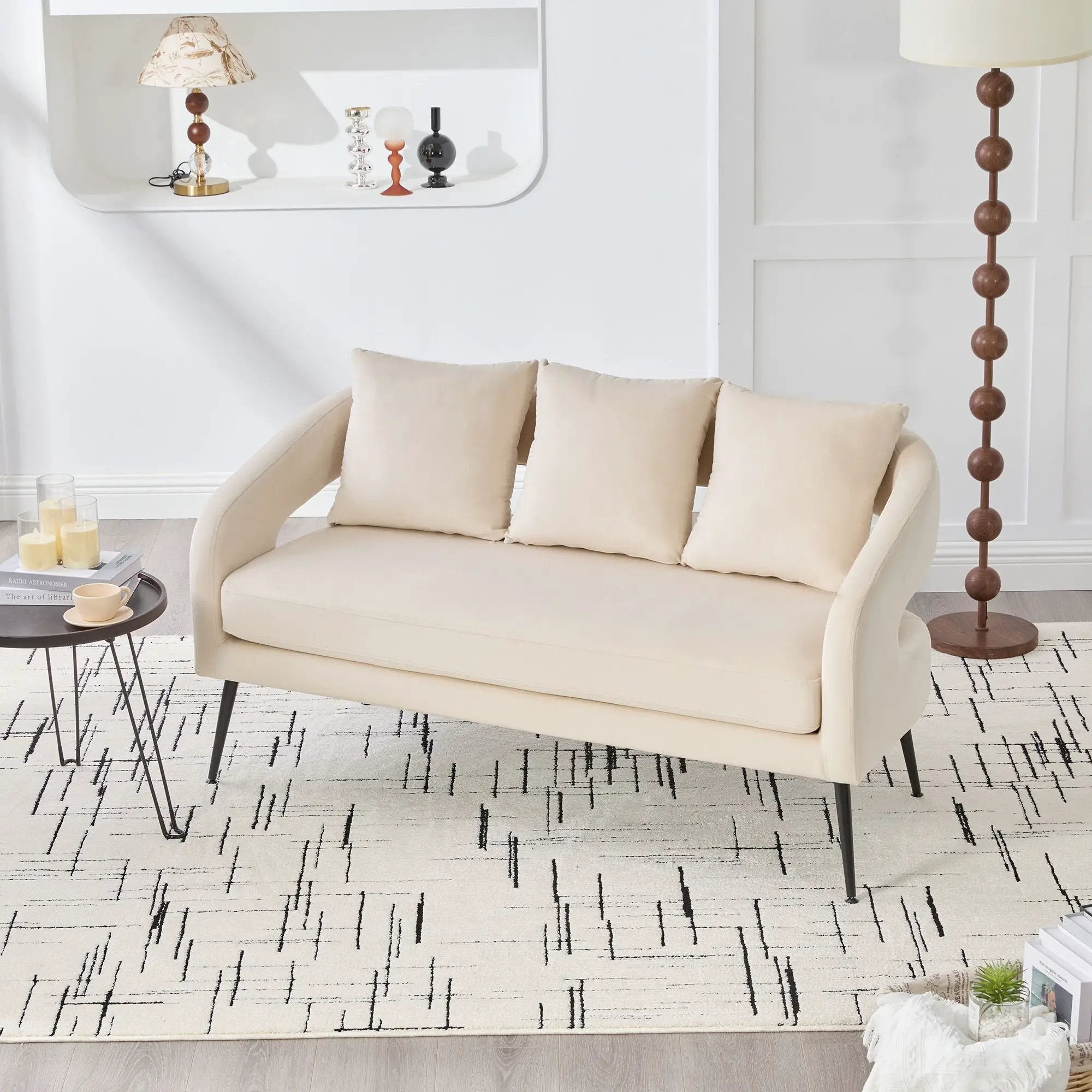 Open Back Loveseat Settee With 3 Pillows by Unique Piece Furniture