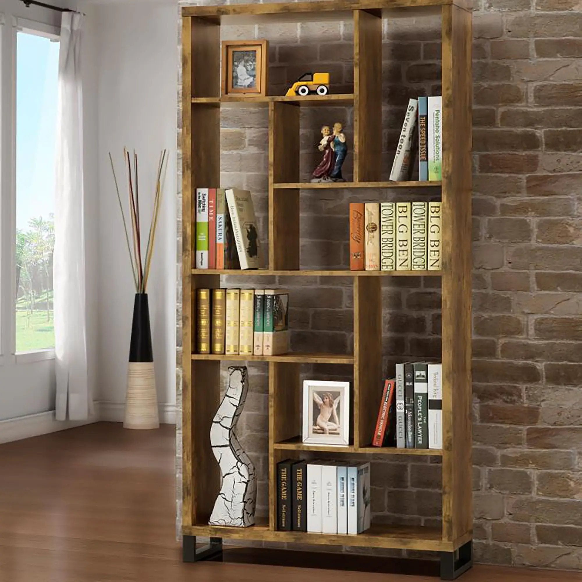 6 Tier Rectangular Bookcase With Accents - Brown by HouseOfZazla