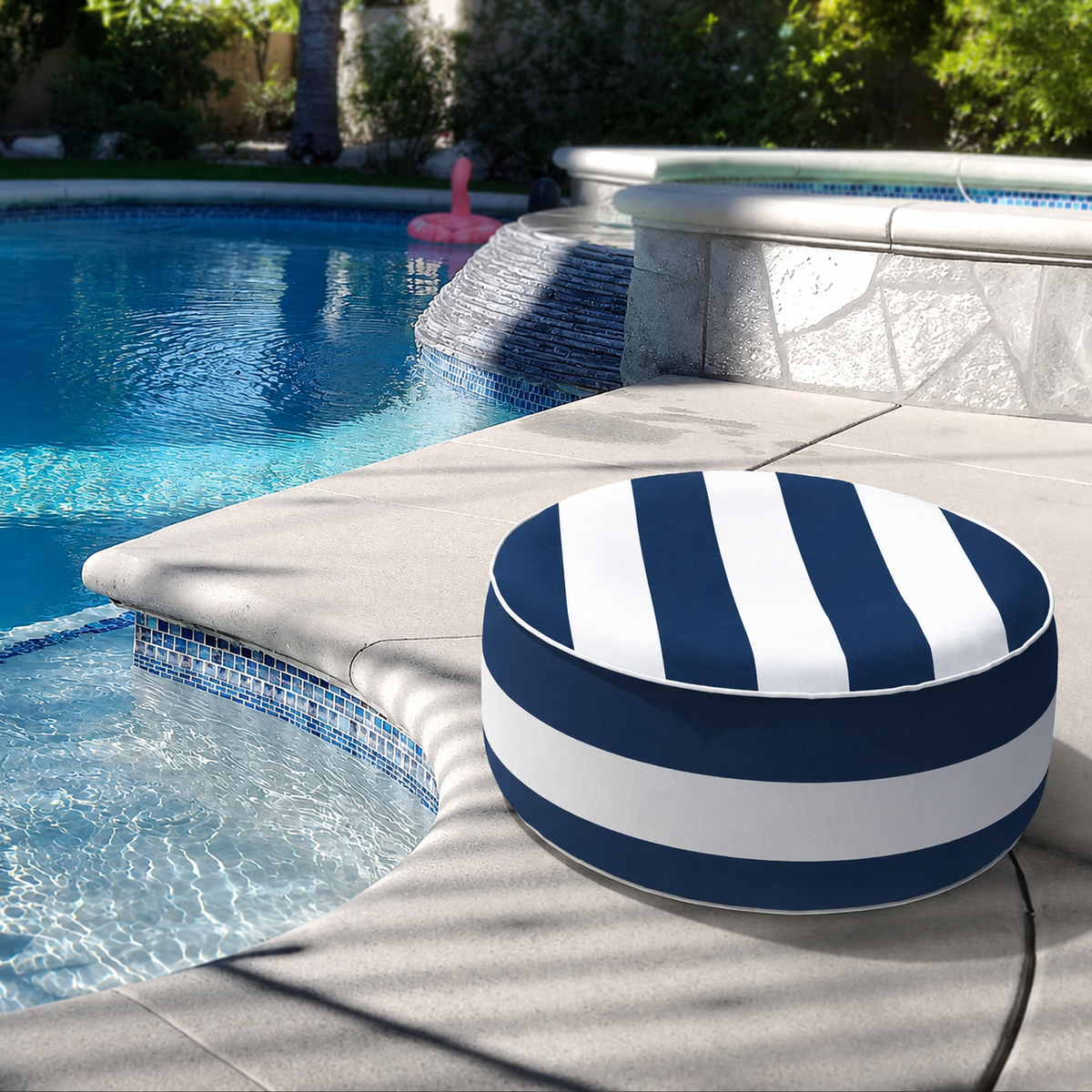 Outdoor Inflatable Ottoman - Navy Blue/White Striped by HouseOfZazla