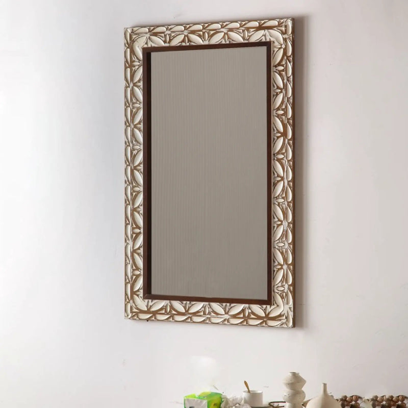 29.13"×47.24" Rectangular Carved Leaf Wall Mirror by HouseOfZazla