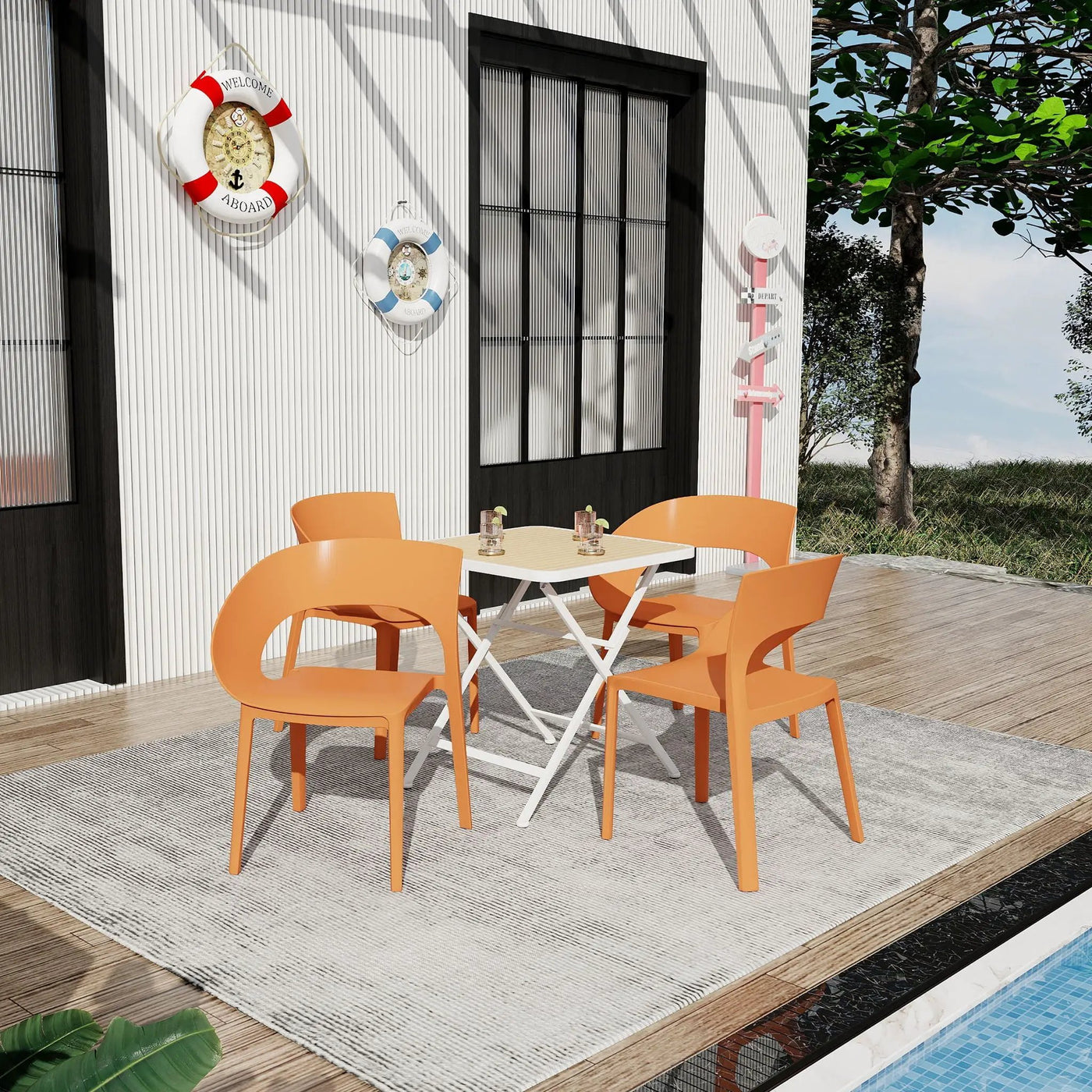 4 Piece Set Of Modern Designed Single Chairs With Folding Square Table by Unique Piece Furniture