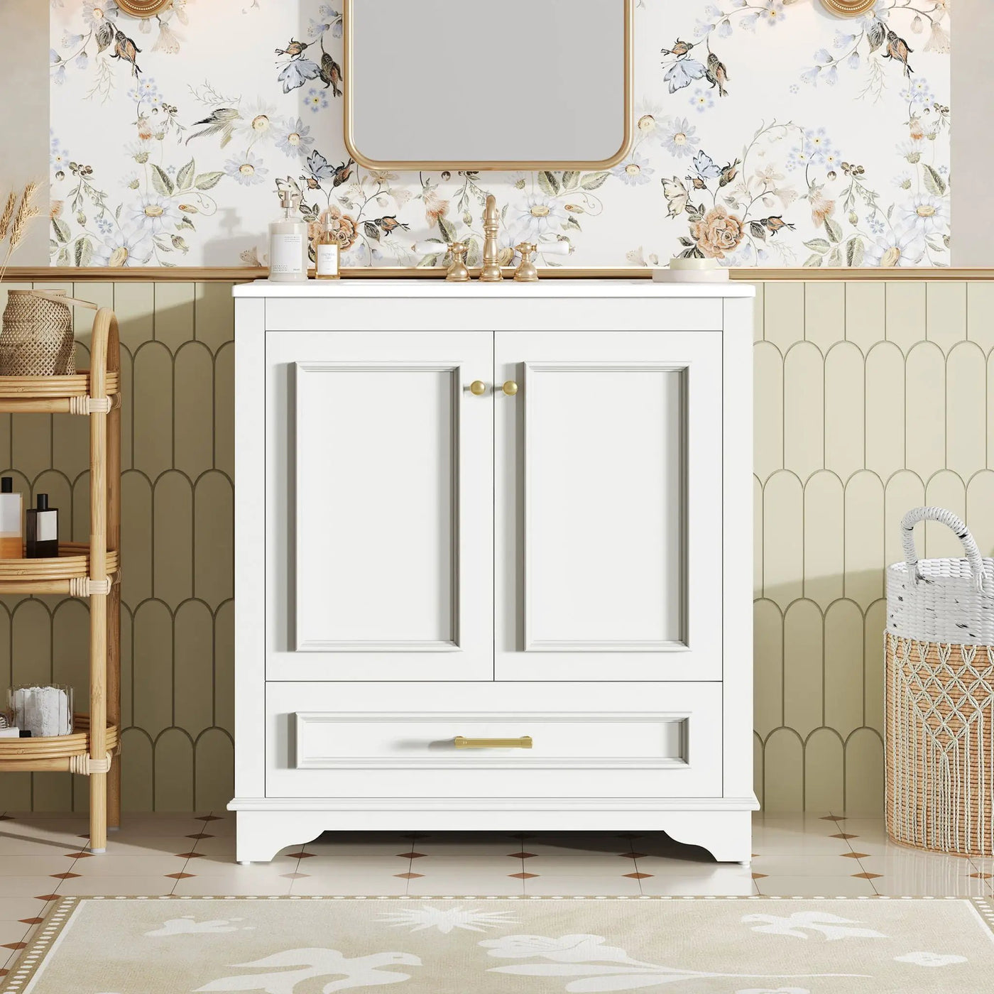 Bathroom Vanity With Sink, Cabinet & 2 Soft Closing Doors & Adjustable Shelf by HouseOfZazla
