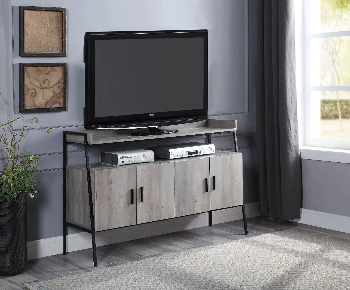 Samiya - TV Stand - Gray Oak & Black by Unique Piece Furniture