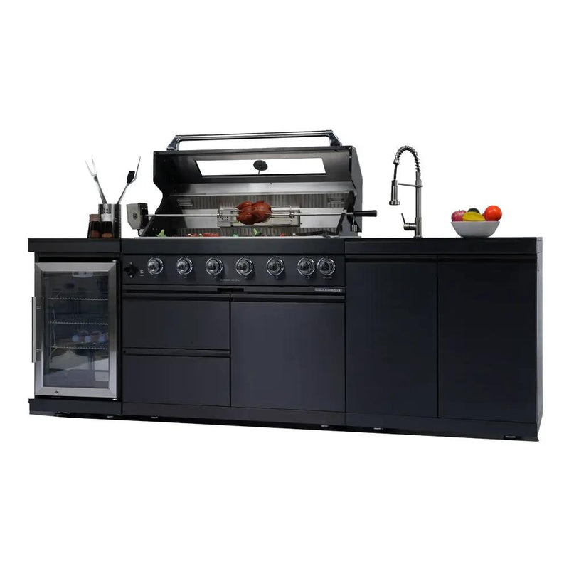 NG 95" 6-Burner 85000 BTU Black Outdoor Kitchen Island Grill Rotisserie kit Granite Countertops by Chery Industrial