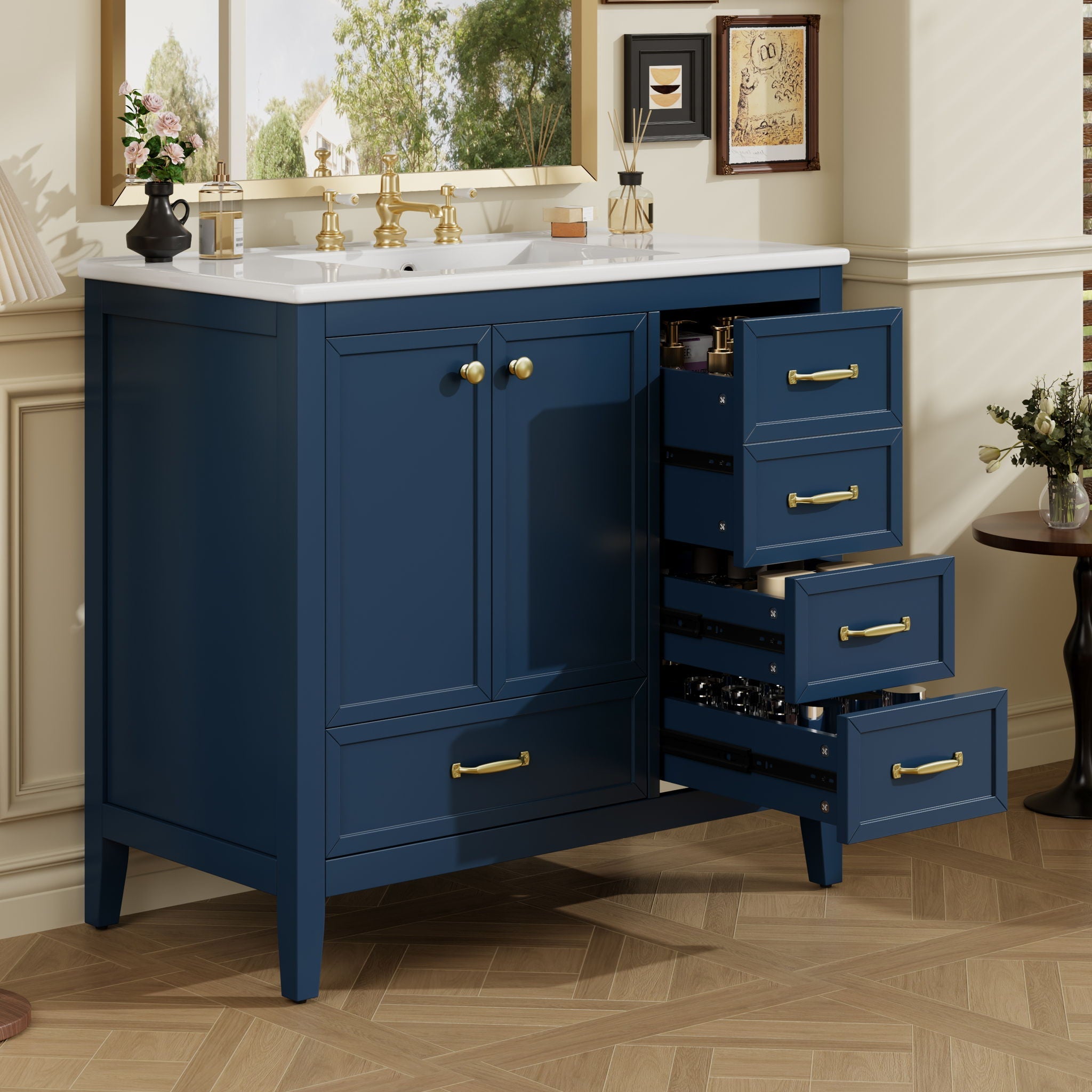 Elegant Vintage Bathroom Vanity With Sink and Soft Closing Drawers by HouseOfZazla