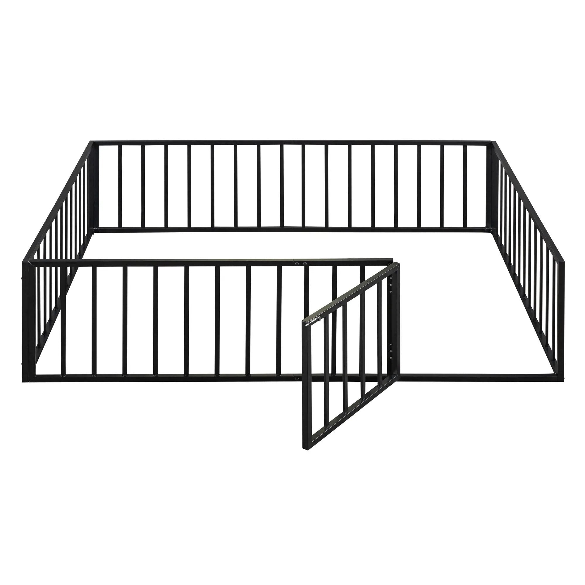 Metal Floor Bed Frame With Fence And Door by HouseOfZazla