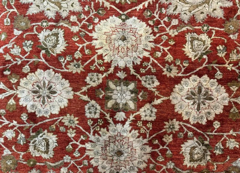 Pakistani Peshawar Rug 10x13, Burnt Orange, Large Handmade Wool Carpet by Jewel Rugs