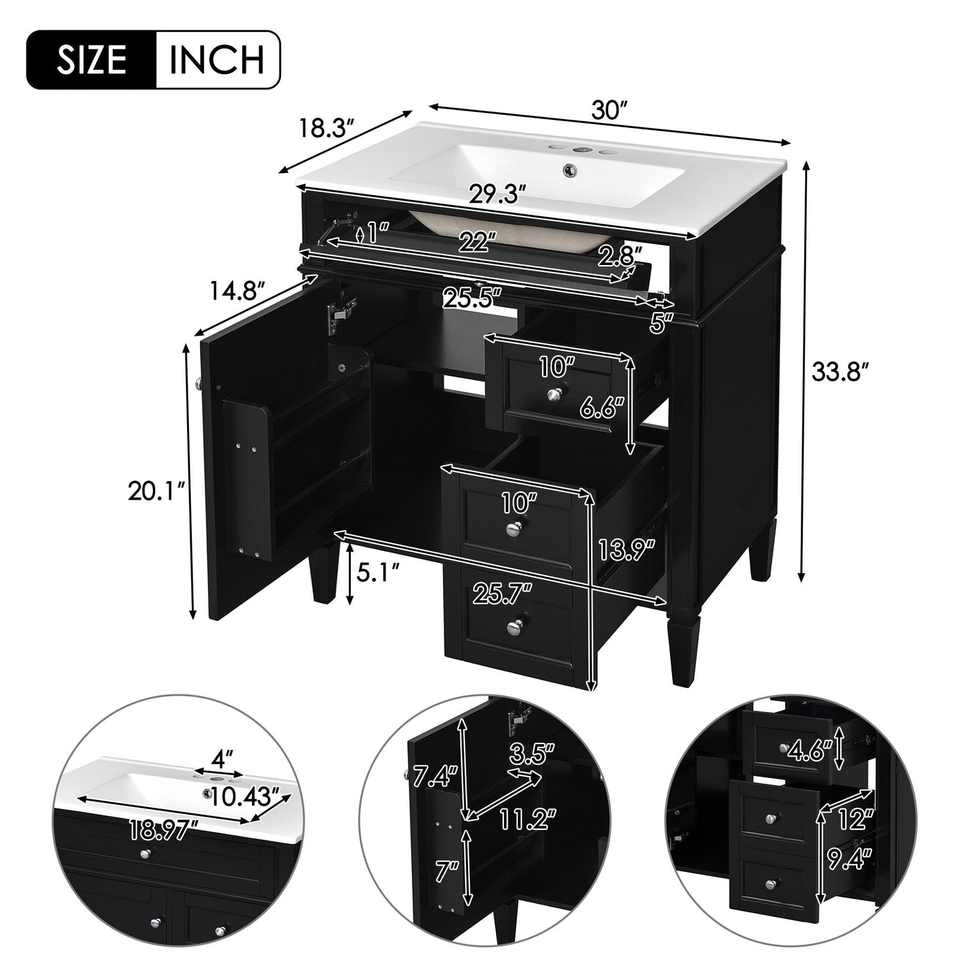 Bathroom Vanity With Top Sink, 2 Drawers & Tip Out Drawer by Unique Piece Furniture