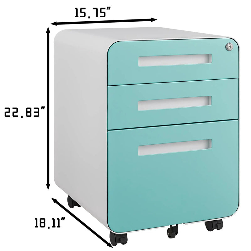 3 Drawer Mobile File Cabinet Under Desk Office, Simple Style Versatile Storage Cabinet For Legal / Letter / A4 Files, 5 Wheel Design Anti-Tilting Cold Rolled Steel Waterproof Moisture-Proof by HouseOfZazla