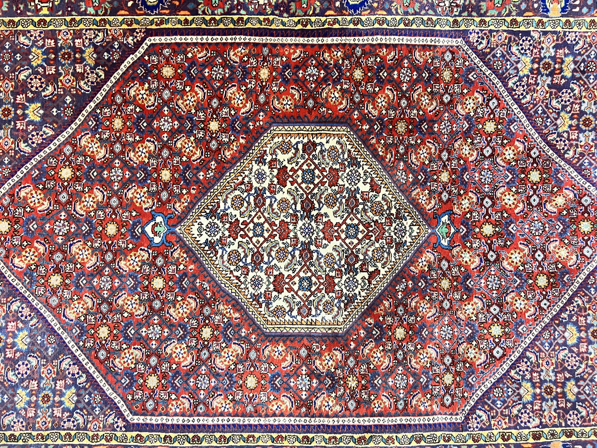 Persian Bidjar Rug 4x6, Handmade Oriental Carpet, Fine Weave, Herati Mahi Pattern, Vintage, Red, 300 KPSI by Jewel Rugs