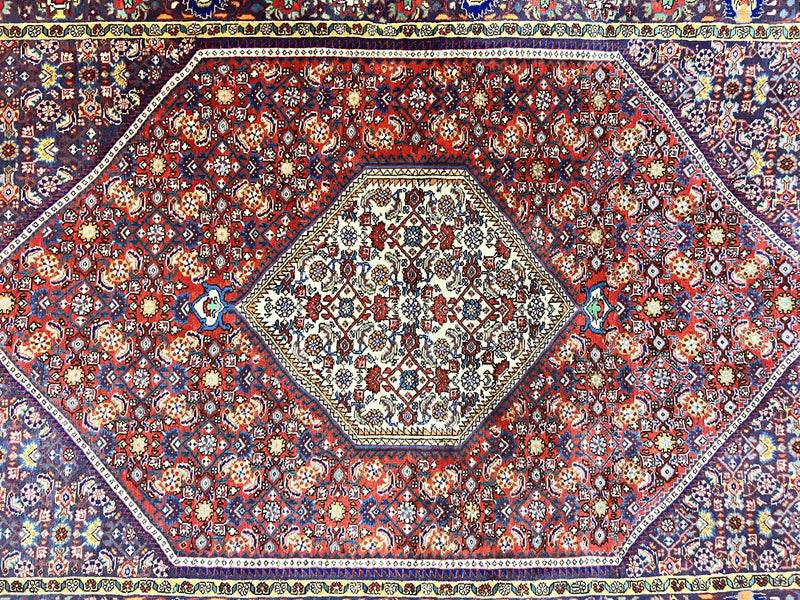 Persian Bidjar Rug 4x6, Handmade Oriental Carpet, Fine Weave, Herati Mahi Pattern, Vintage, Red, 300 KPSI by Jewel Rugs
