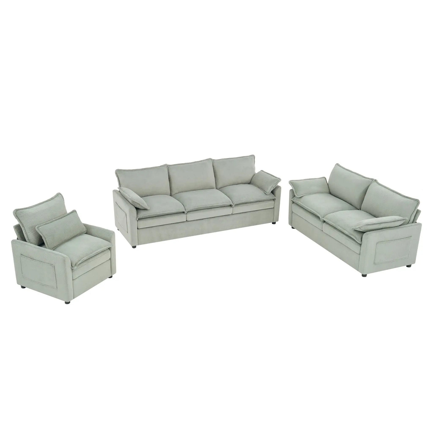 Modern Sofa Set With Double Layer Cushion And Side Storage Pockets by HouseOfZazla
