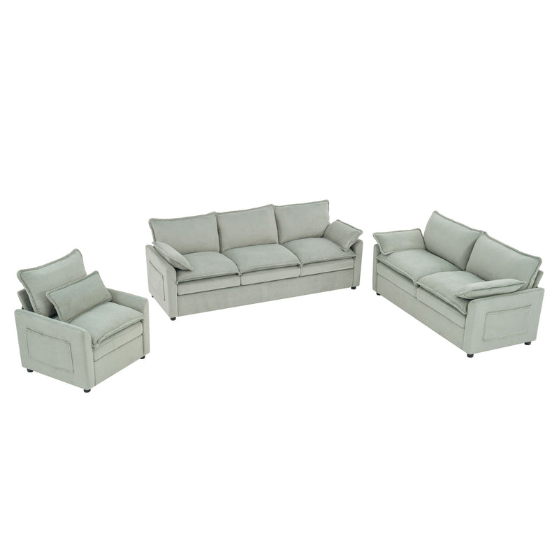 Modern Sofa Set With Double Layer Cushion And Side Storage Pockets by HouseOfZazla