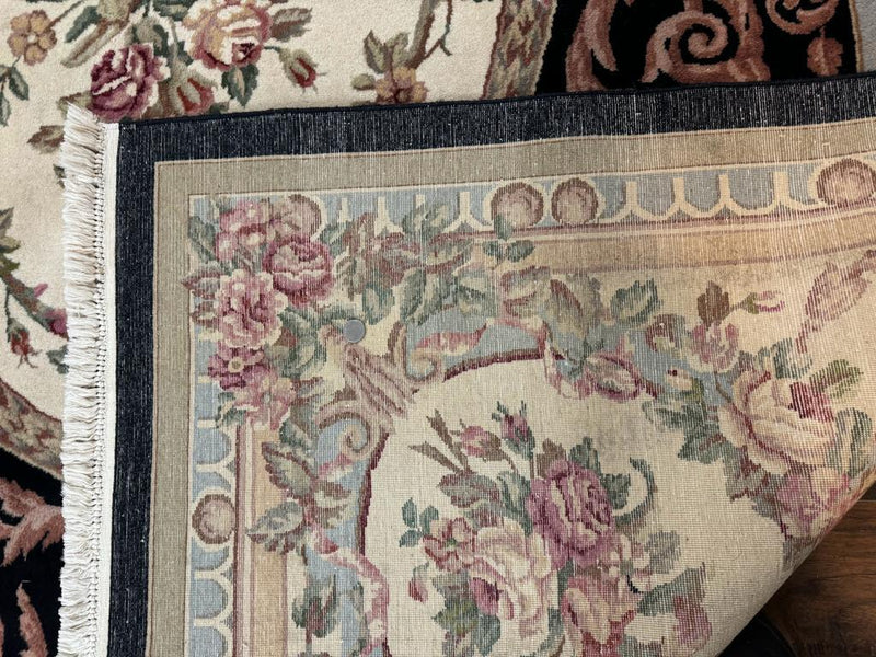 Aubusson Rug 8x10, Floral, Wool Pile, Elegant, European Design, Handmade, Fine by Jewel Rugs