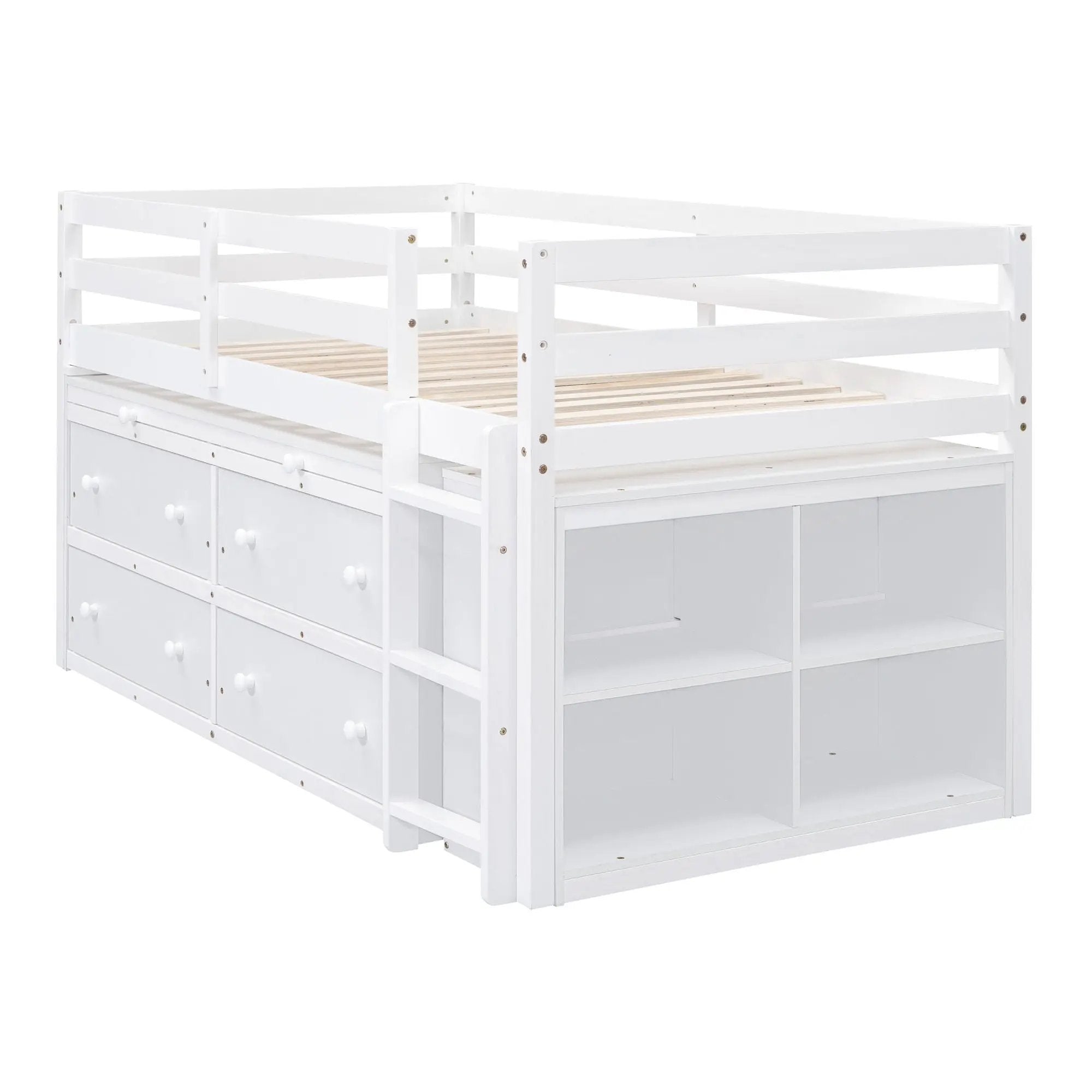 Loft Bed With Retractable Writing Desk And 4 Drawers, With Lateral Portable Desk And Shelves by HouseOfZazla