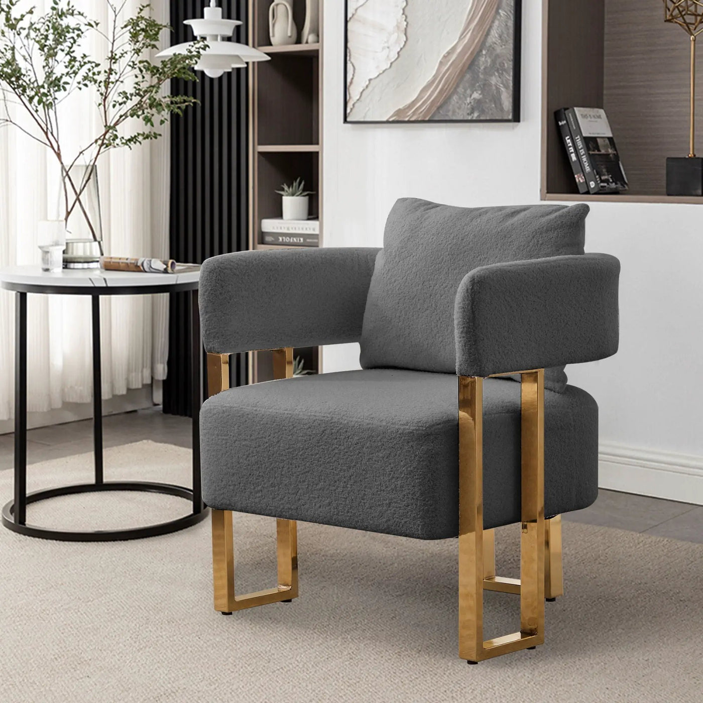 Modern Decorative Chair Teddy Fleece Upholstered And Metal Foot by Unique Piece Furniture