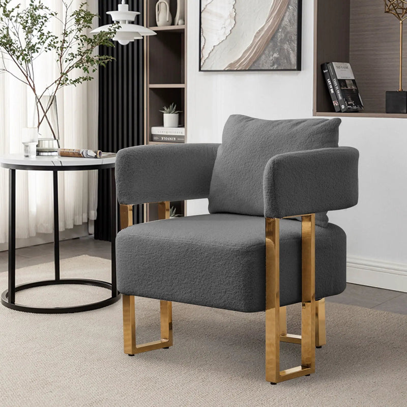 Modern Decorative Chair Teddy Fleece Upholstered And Metal Foot by Unique Piece Furniture