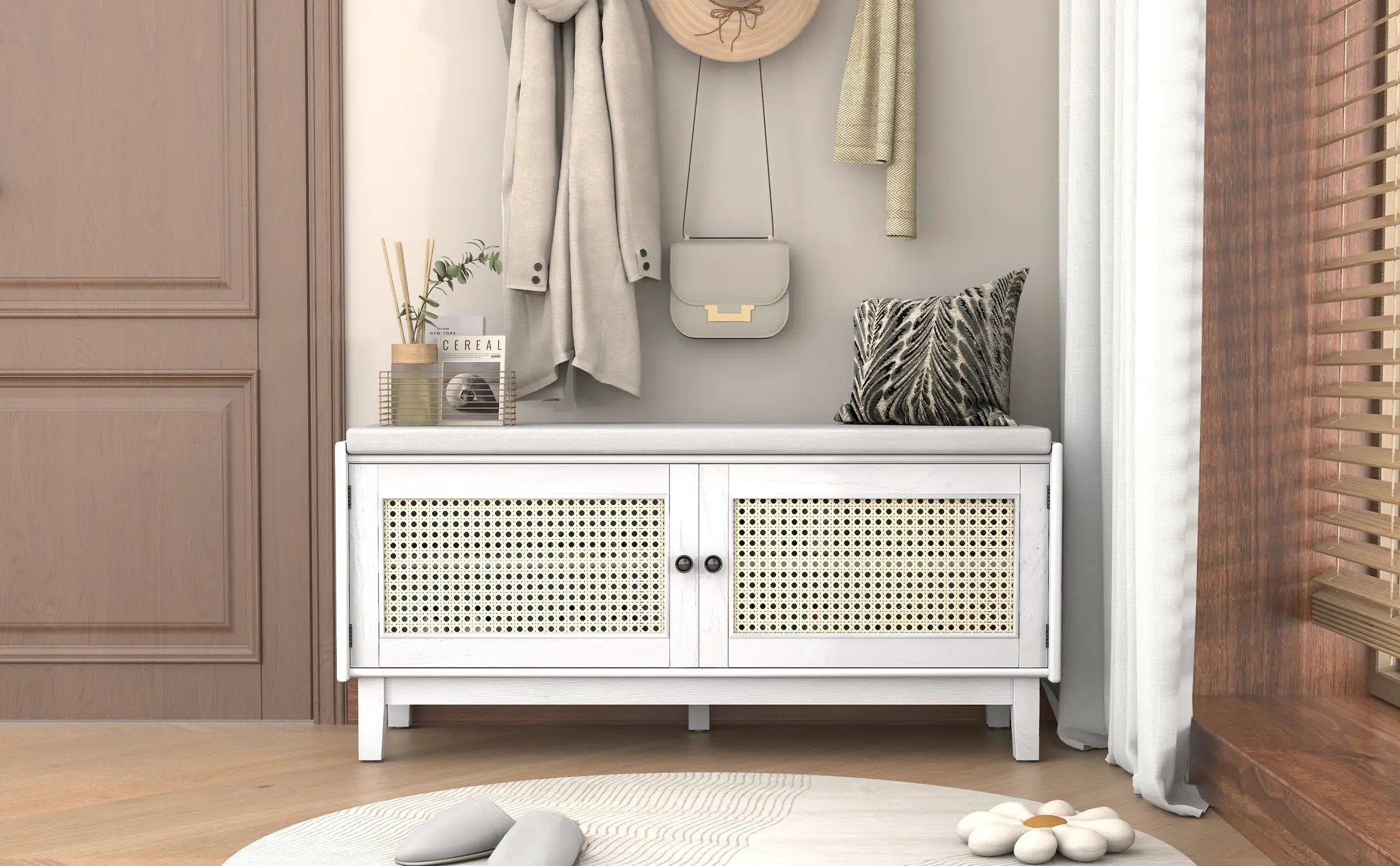 TREXM Boho Rattan Entryway Bench with Storage by HouseOfZazla