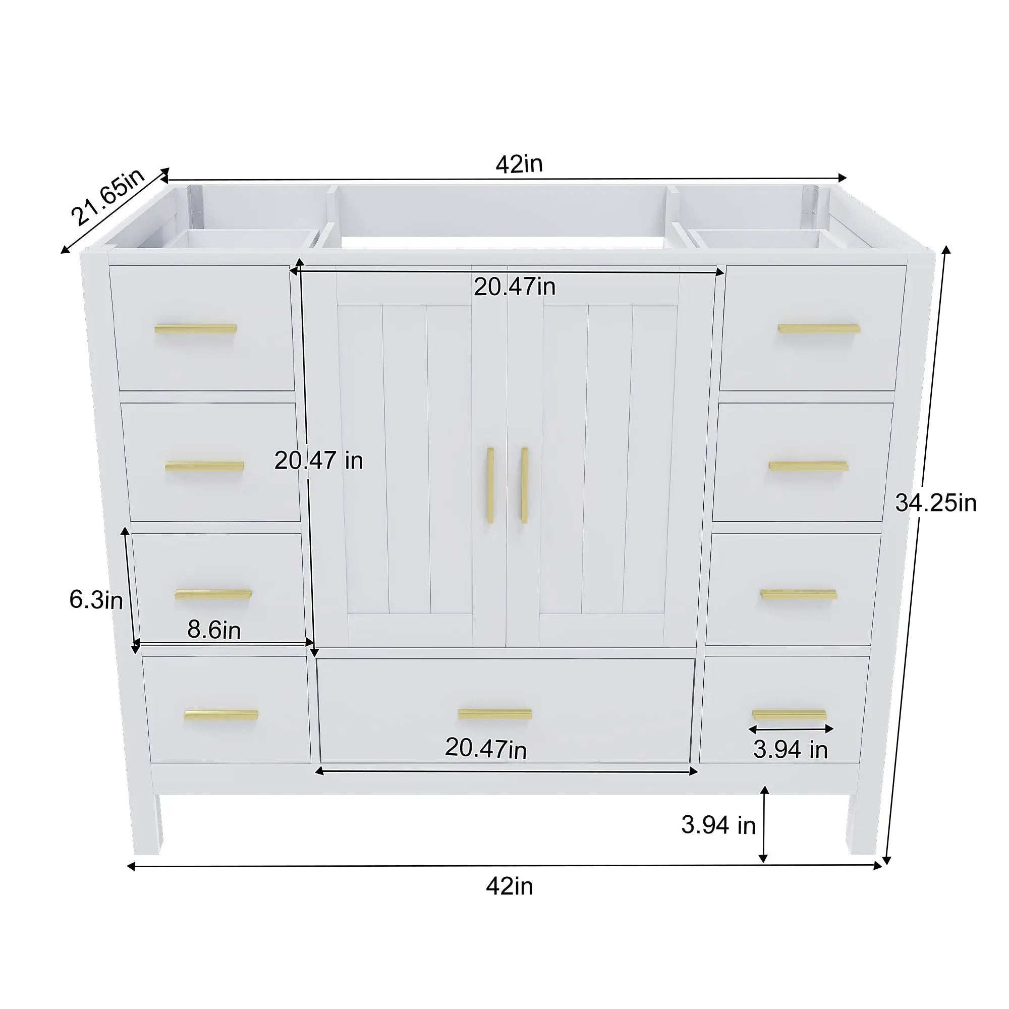 42" Bathroom Vanity Base Cabinet with 2 Soft-Close Double Doors & 9 Smooth Drawers by HouseOfZazla