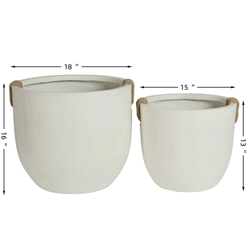 Round Concrete Planter Set of 2, Large Handmade Off White Pots by HouseOfZazla